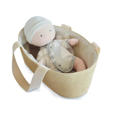 Bábika v košíku Pol Poupon Couffin Jolijou modrá z jemného textilu 28 cm DC3626