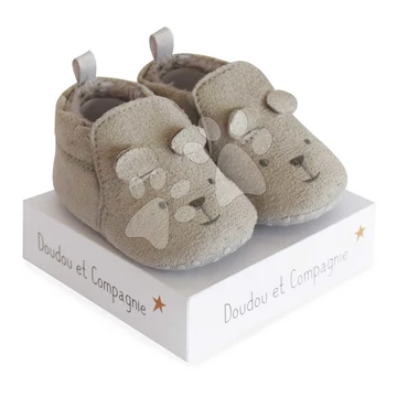 Prvé papučky pre bábätko Baby Socks Grey Doudou et Compagnie v darčekovom balení sivé od 0-6 mes DC3709