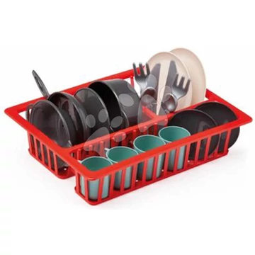 Csepegtető tálca Draining Board 100% Chef Écoiffier 25 cm tányérokkal poharakkal és evőeszközökkel 19 részes 18 hó-tól