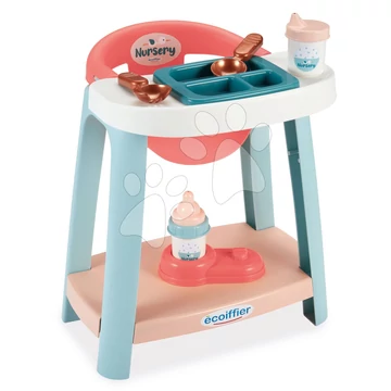 Jedálenská stolička Nursery Écoiffier pre 30 cm bábiku s fľaškou na kŕmenie a doplnkami od 18 mes ECO1836