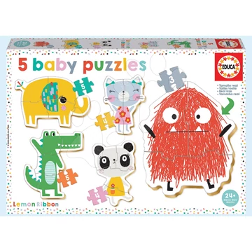 Puzzle legkisebbeknek Baby 5 Educa - Baby lemon Ribbon állatkák 24 hó-tól