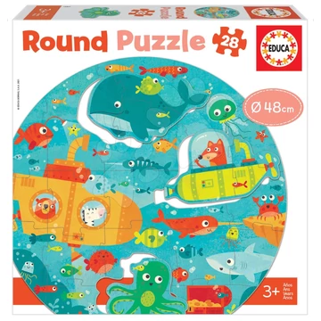 Puzzle legkisebbeknek kerek Vehicles in the City Round Educa tengerben élő állatok 28 darabos 48 cm átmérővel