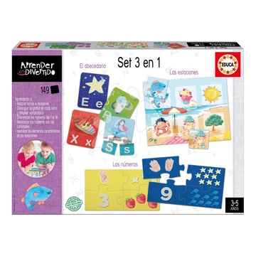 Oktatójáték 3in1 Multi Educa Ismerkedem az ábécé-vel számokkal évszakokkal ábrák révén 149 darabos spanyolul 3 évtől EDU19814