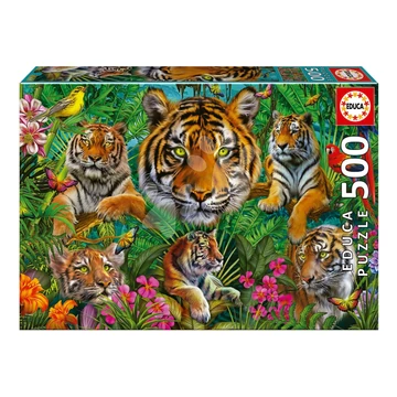 Puzzle Tiger Jungle Educa 500 darabos és Fix ragasztó 11 évtől EDU19902