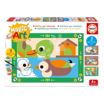 Festés számok szerint Farm Magic Art Number Farm Educa 3 kép 5 festékkel ecsettel és palettával 4 évtől