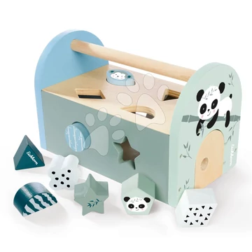 Fa készségfejlesztő házikó Panda Shape Box Eichhorn 8 formaillesztő kockával és ajtóval 12 hó-tól