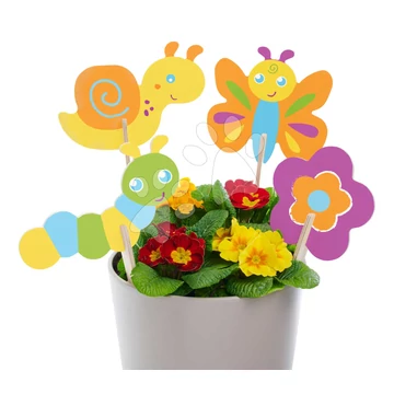 Drevené kolíky do kvetináča Outdoor Flowerpot Stickers Eichhorn 8 dielov so štetcom a farbou na vymaľovanie od 3 rokov EH4598