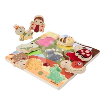 Fa puzzle textil struktúrával Állatkák Feel Puzzle with Fabric Eichhorn 7 állatkás formaillesztő kocka 12 hó-tól EH6840
