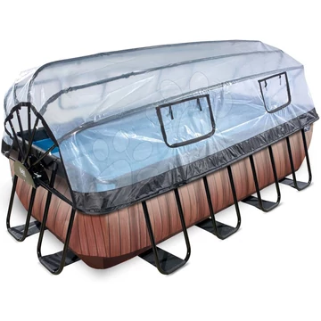 Medence búrával és homokszűrős vízforgatóval Wood pool Exit Toys acél medencekeret 400*200*100 cm barna 6 évtől