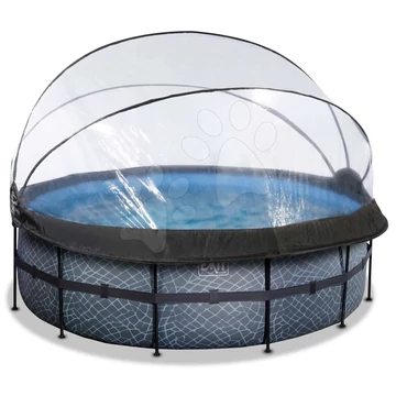 Medence búrával és homokszűrős vízforgatóval Stone pool Exit Toys kerek acél medencekeret 427*122 cm szürke 6 évtől