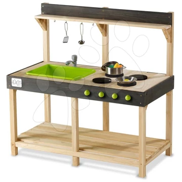 Játékkonyha cédrusból csapteleppel Yummy 100 Outdoor Play Kitchen Exit Toys kültéri konyhai eszközökkel 24 hó-tól