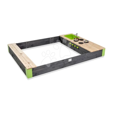 Homokozó konyhával folyó vízzel Aksen Wooden Sandpit Exit Toys térfogata 440 kg konyhai kiegészítőkkel 200*140 cm 3 évtől