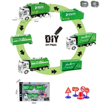 City Truck Átalakítható szemétszállító teherautó jelzőtáblákkal 1/48