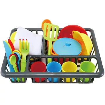 Színes konyhai edény és étkészlet edényszárítóval 28db-os szett 255x18cm