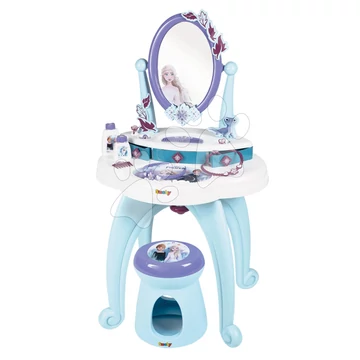 Pipere asztal taburettel Frozen Hairdresser 2in1 Smoby tükörrel és 10 kiegészítővel