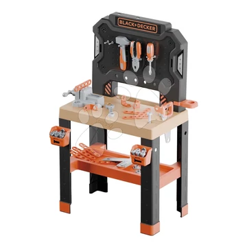 Barkácsműhely Bricolo Workbench Black&Decker Smoby satuval és szerszámokkal 78 kiegészítő 88 cm magas