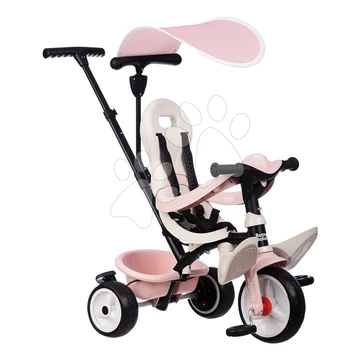 Tricikli és babakocsi egyben magas háttámasszal Baby Balade Tricycle Pink Smoby napellenzővel fékkel és halk EVA kerekekkel rózsaszín 10 évtől SM741404