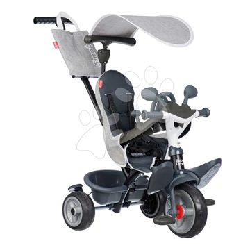 Tricikli és babakocsi egyben fékkel Baby Driver Grey Tricycle Smoby intuitív vezérléssel és halk EVA kerekekkel szürke 10 hó-tól