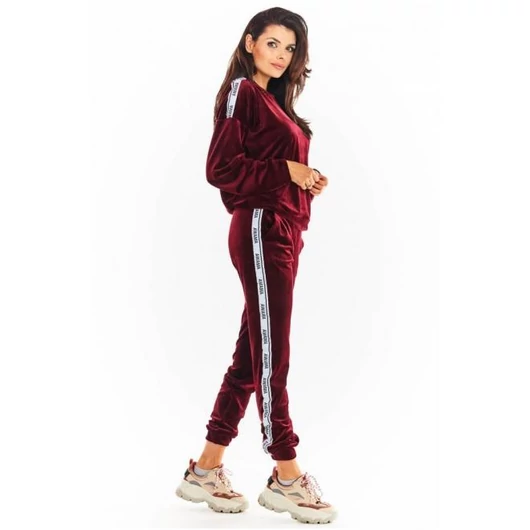 Női bordó bársony szabadidő szett, dekorcsíkkal