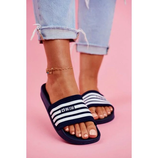 Sötétkék Big Star papucs, fehér csíkokkal díszítve