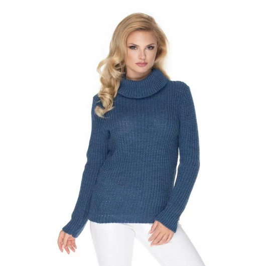 Kék színű kötött garbó hosszú ujjal