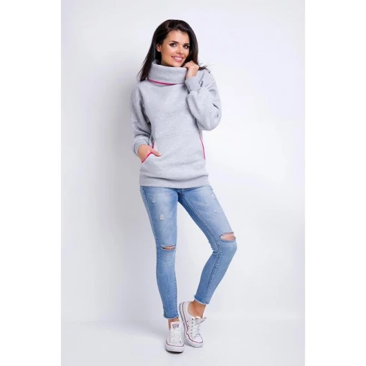 Női pulóver szürke színben gallérral