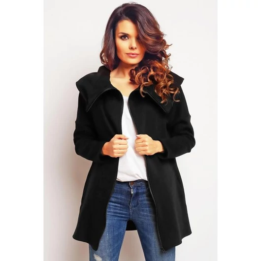 Női cipzáras kapucnis pulóver - fekete