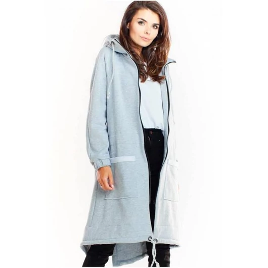 Női hosszú meleg kapucnis pulóver szürke színben