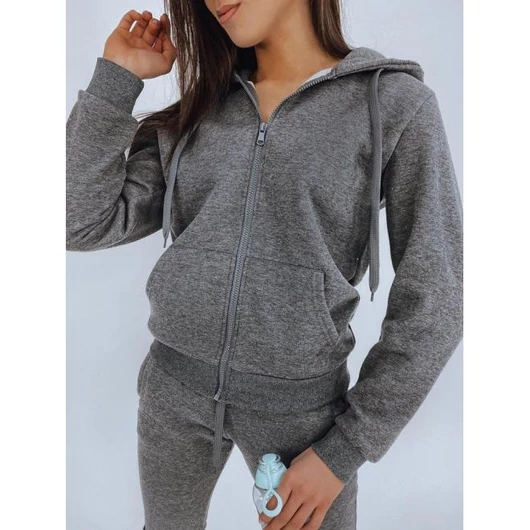 Női kapucnis sport pulóver sötétszürke színben