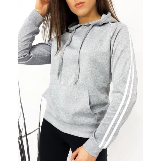 Világosszürke női sportpulóver csíkokkal