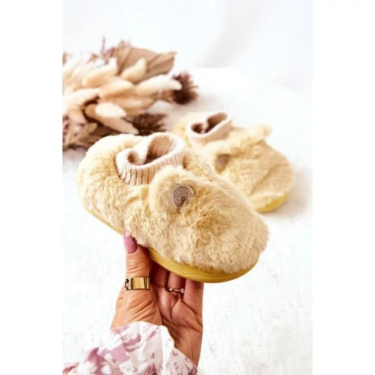 Sárga színű bebújós prémes papucs lányoknak