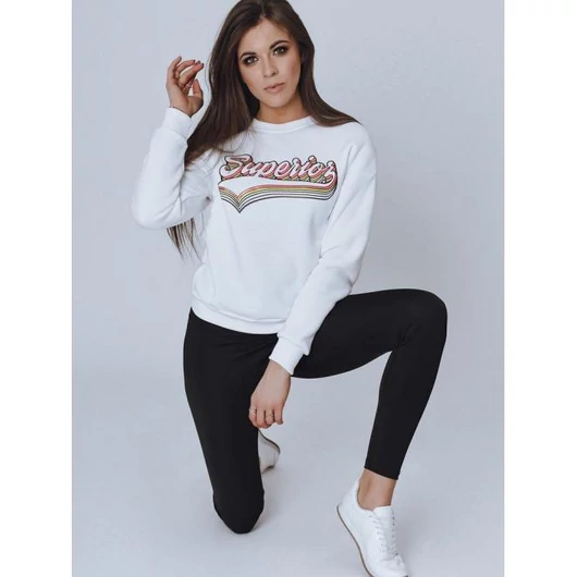 Klasszikus női pulóver, fehér színben, mintával