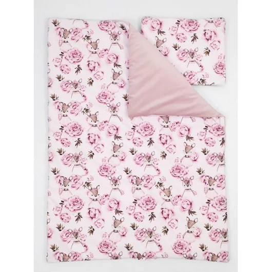 Bársony babaágy szett, szarvas és virág mintával