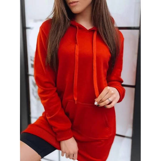 Piros színű, női hosszú kapucnis pulóver
