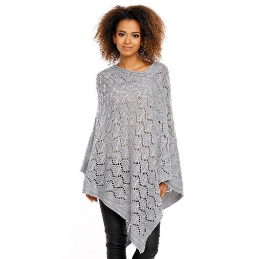Női világosszürke poncsó finom nyitott mintával