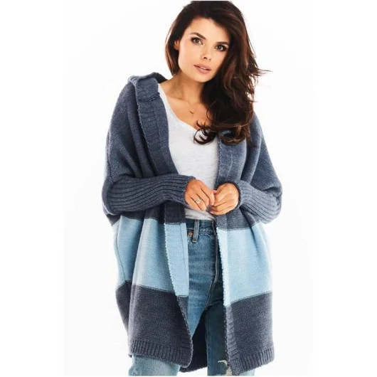 Őszi kardigán kapucnival, sötétkék színben, hölgyeknek