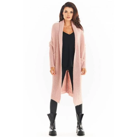 Rózsaszín, hosszú, női kardigán, gombok nélkül
