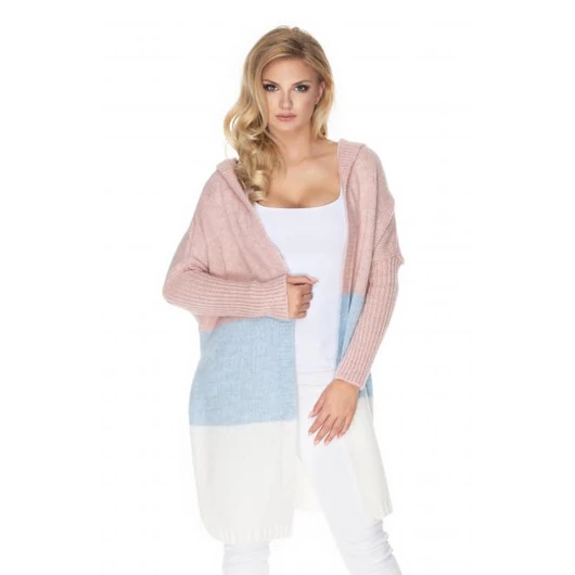 Púderkék színű hosszú kardigán kapucnival