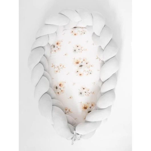 Fonott babafészek, 2 az 1-ben - világosszürke / Boho Flowers