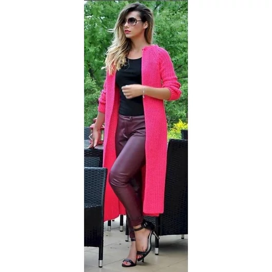 Hosszú kötött rózsaszín kardigán