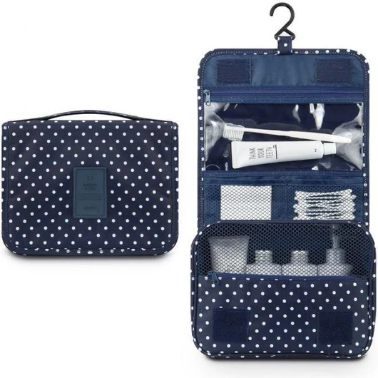 Pöttyös sötétkék kozmetikai táska