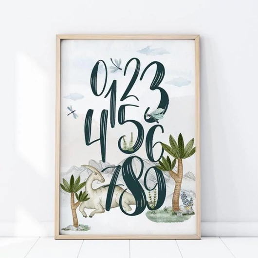 Gyerekszoba plakát, dínók és számok motívumával