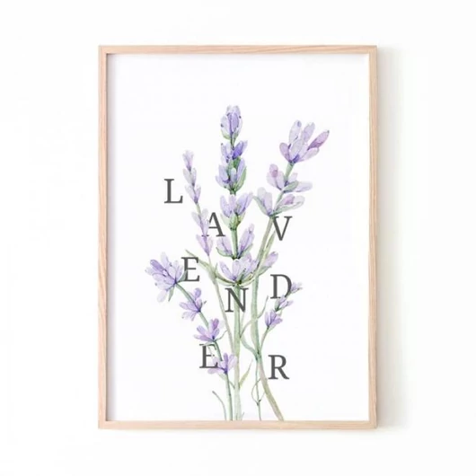 Fehér virág mintás poszter, levendula motívummal