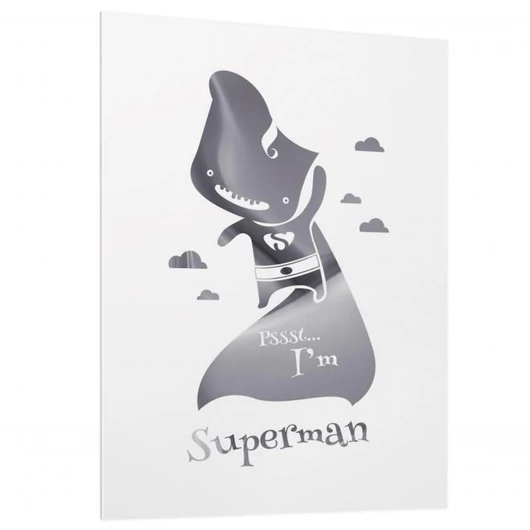 Tükörgrafikás, fehér poszter, ezüst Supermannel