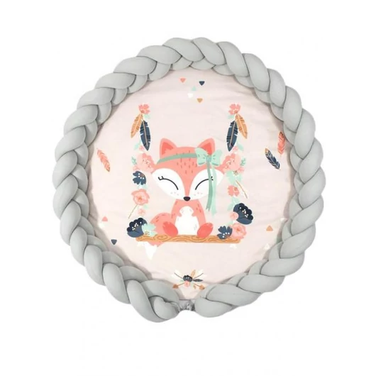 Kétoldalú játszószőnyeg, róka motívummal és világosszürke fonott védővel