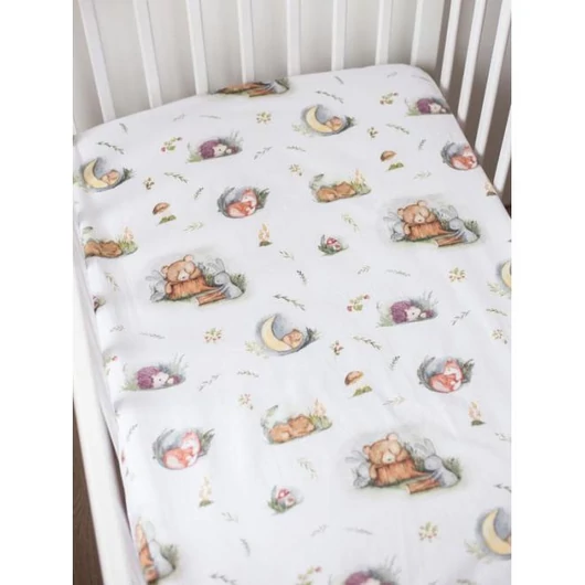 Pamut ágylepedő, gumiszalaggal - Erdei pillanatok kollekcióból