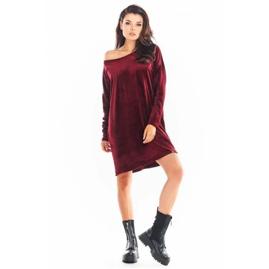 Női bő szabású, bordó, hosszú ujjú bársonyruha