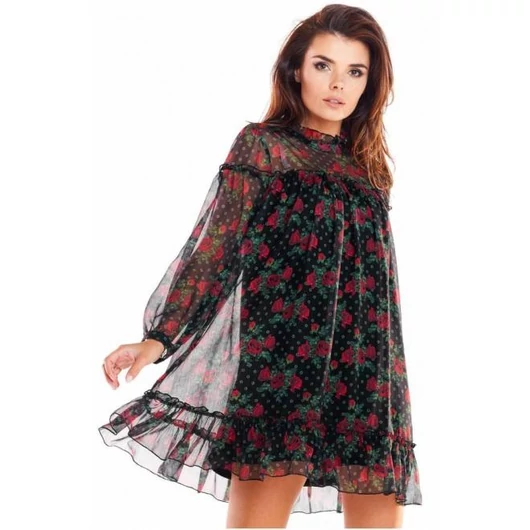 Fekete virágos rövid női ruha