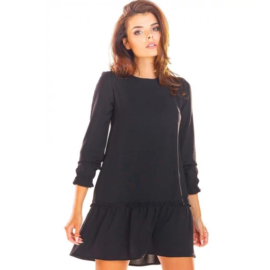 Fekete lezser fodros ruha, hölgyeknek