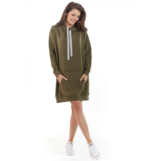 Női kapucnis ruha khaki színben